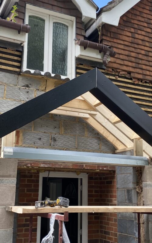 Fascia and soffit added to the new porch roof